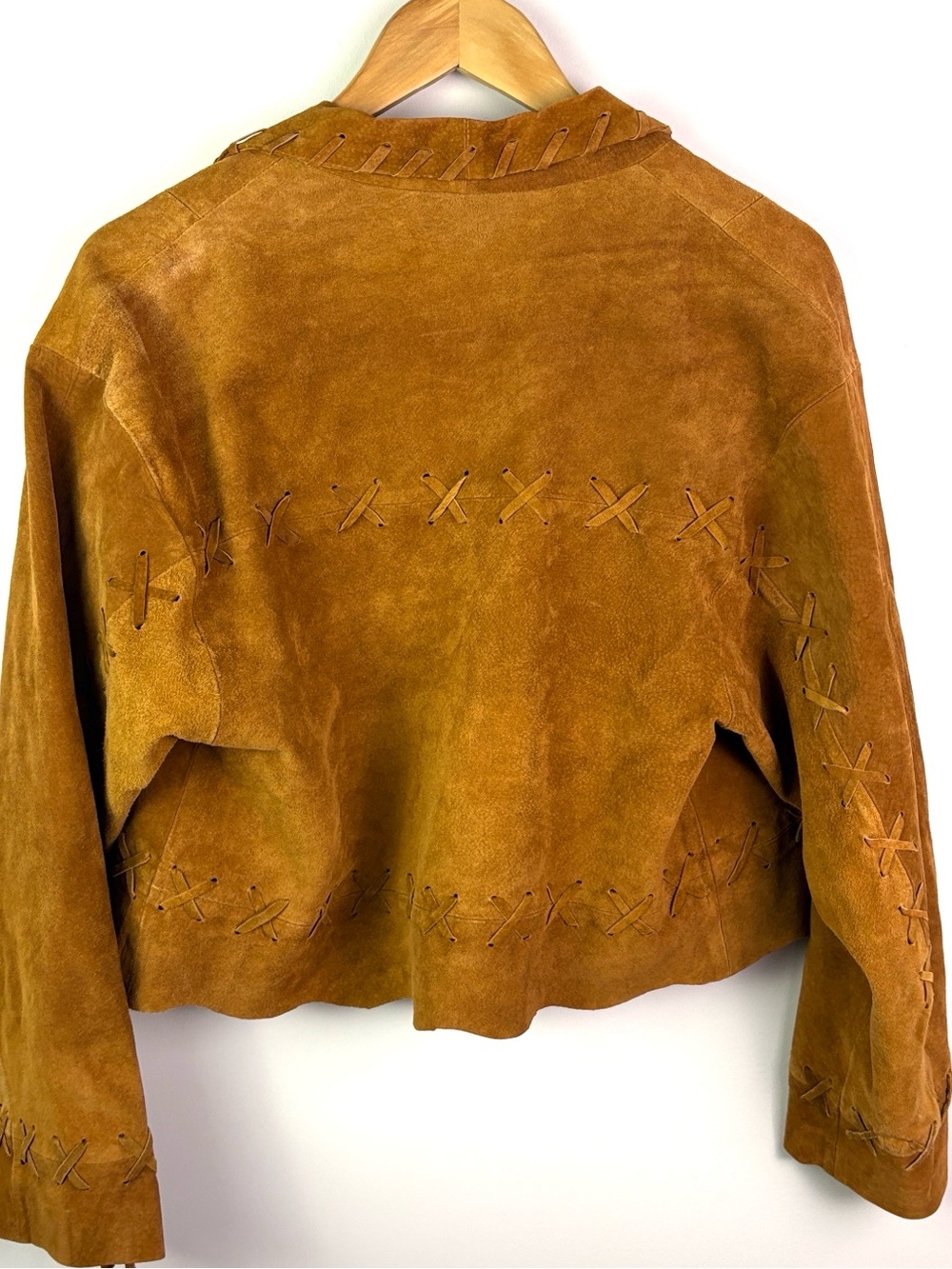 80s/90s Suede Cropped Jacket in Brown/Tan fits size L - Picture 2 of 7
